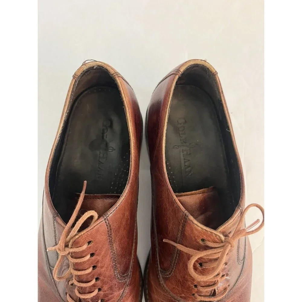 Cole Haan Mens Oxfords Shoes 10 M Brown Leather C10411 Lace Up Flat Heel